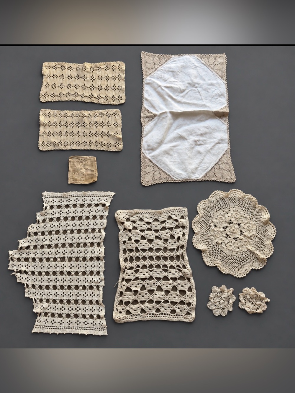 Vintage Crochet Lace Doilies & Dresser Scarf Lot of 9 Cream Ecru Table Linens